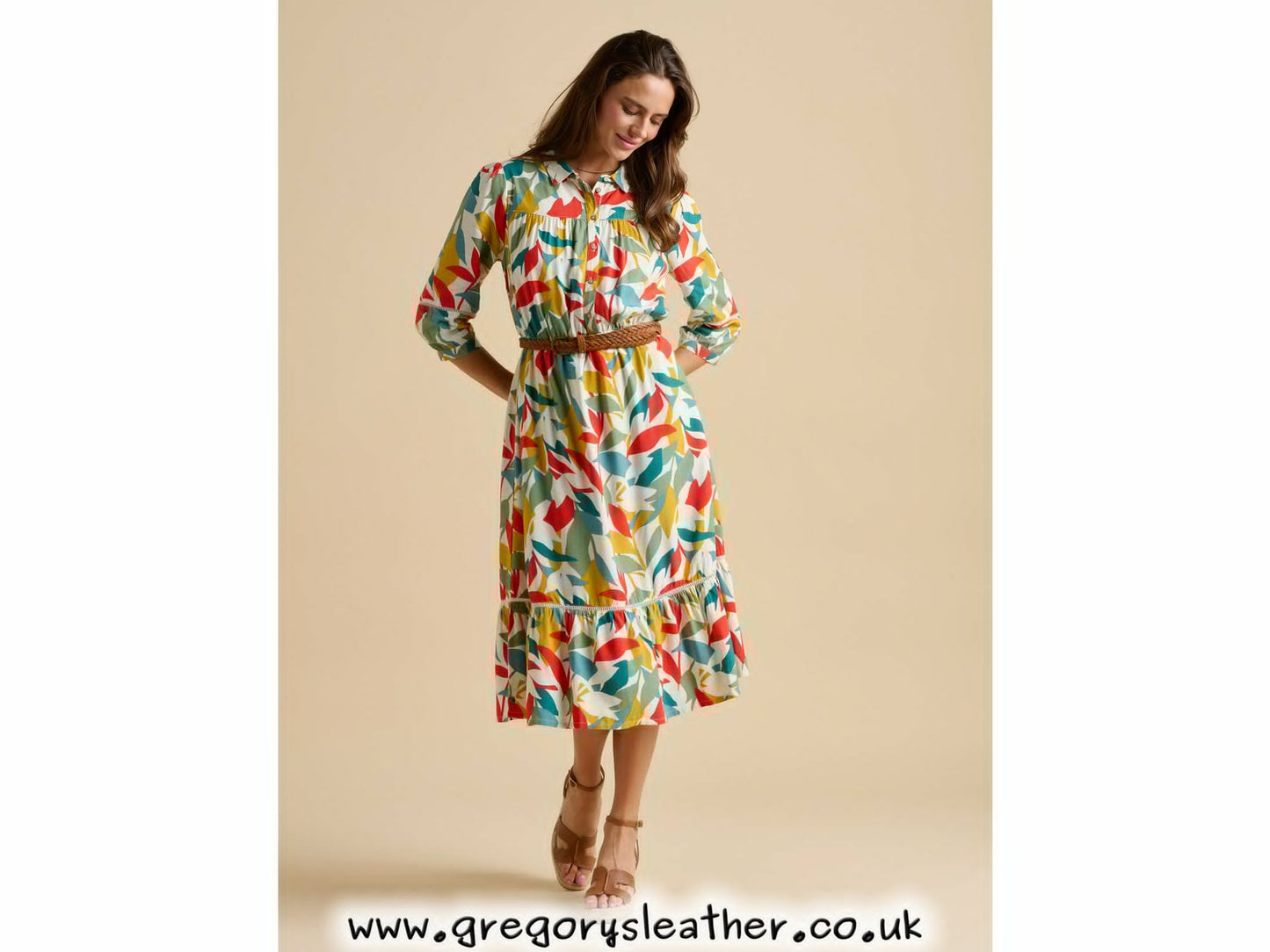 Multi Falling Leaves Midi Dress by Brakeburn