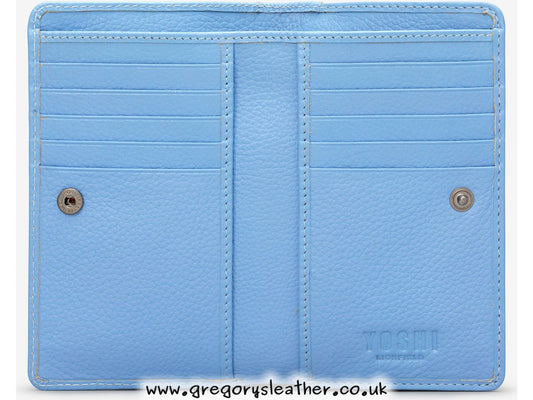 Blue Bee Happy Flap Over Zip Around Leather Purse by Yoshi
