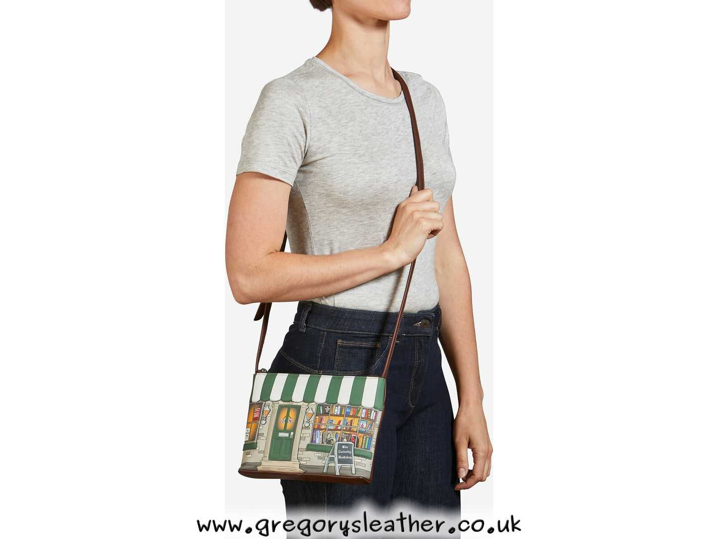 Brown Curiosity Bookshop Leather Cross Body Bag by Yoshi