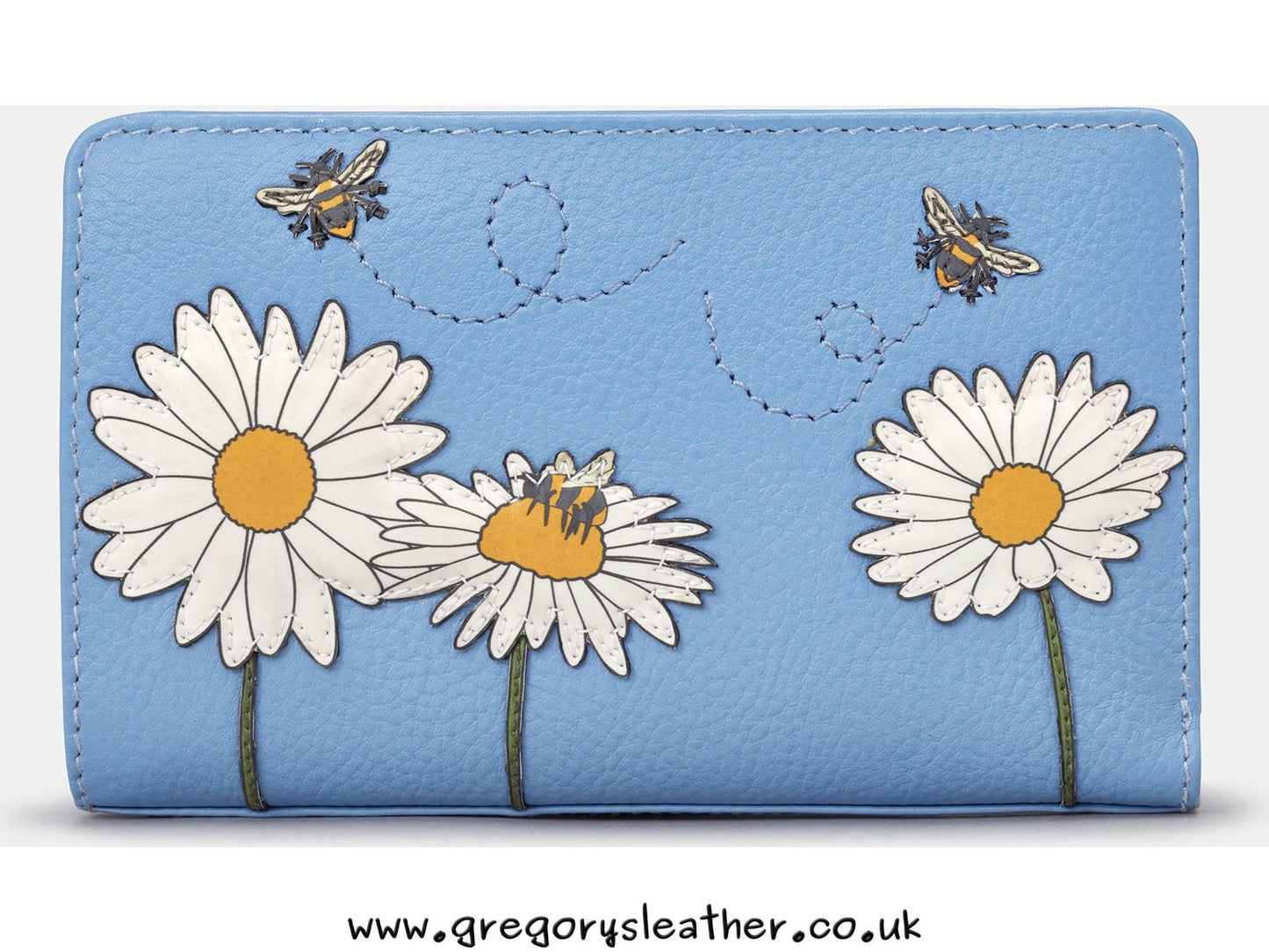 Blue Bee Happy Flap Over Zip Around Leather Purse by Yoshi