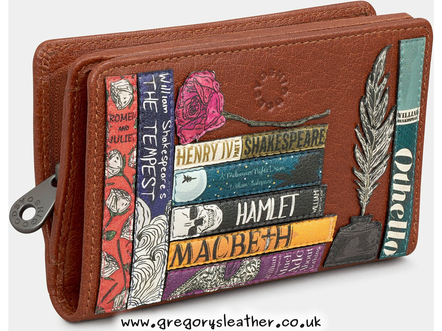 Tan William Shakespeare Shakespeare Bookworm Library Zip Around Leather Purse by Yoshi