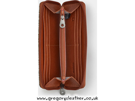 Brown Highland Cow Tweed Leather Zip Round Purse by Yoshi