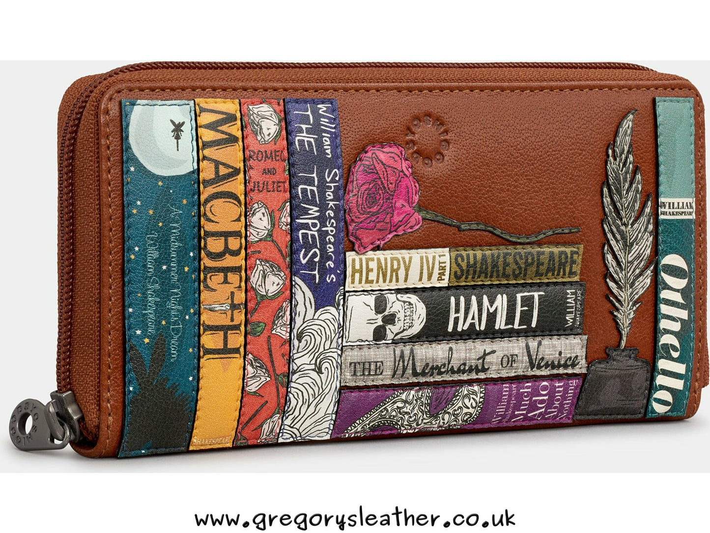 Tan William Shakespeare Shakespeare Bookworm Zip Round Leather Purse by Yoshi