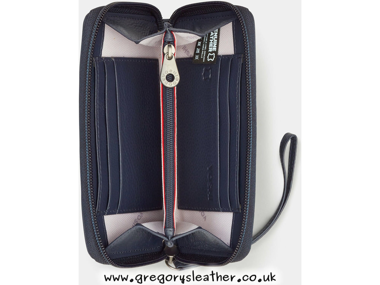 Navy Jane Austen Bookworm Zip Round Leather Purse With Strap by Yoshi