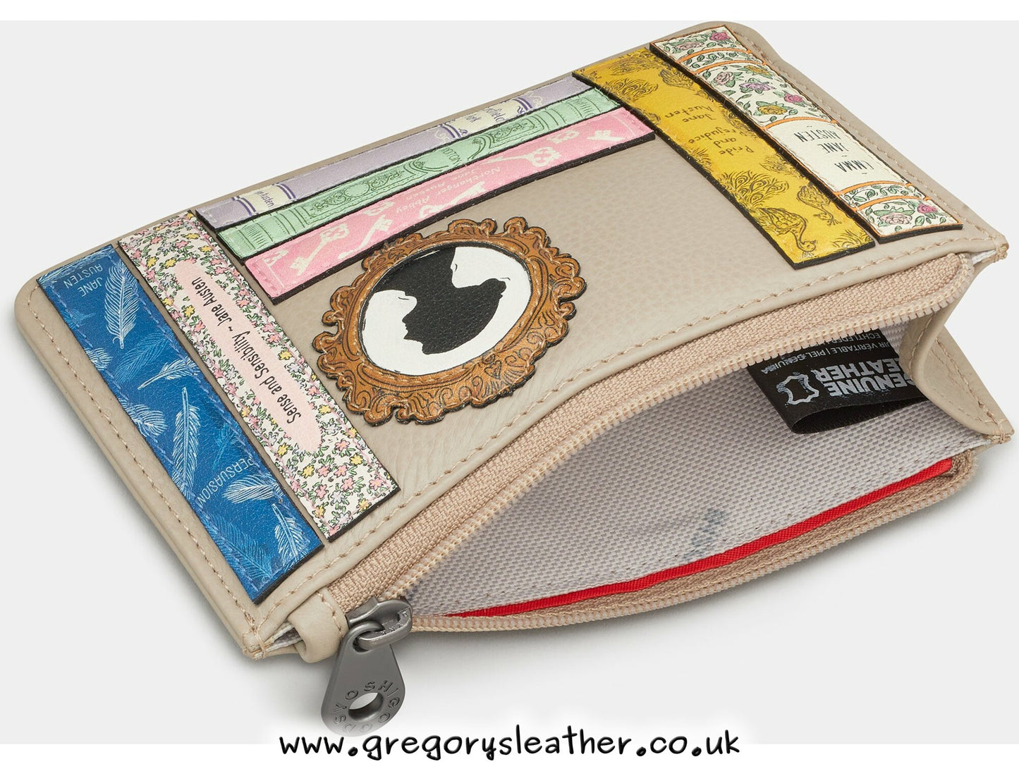 Warm Grey Jane Austen Bookworm Zip Top Leather Purse by Yoshi