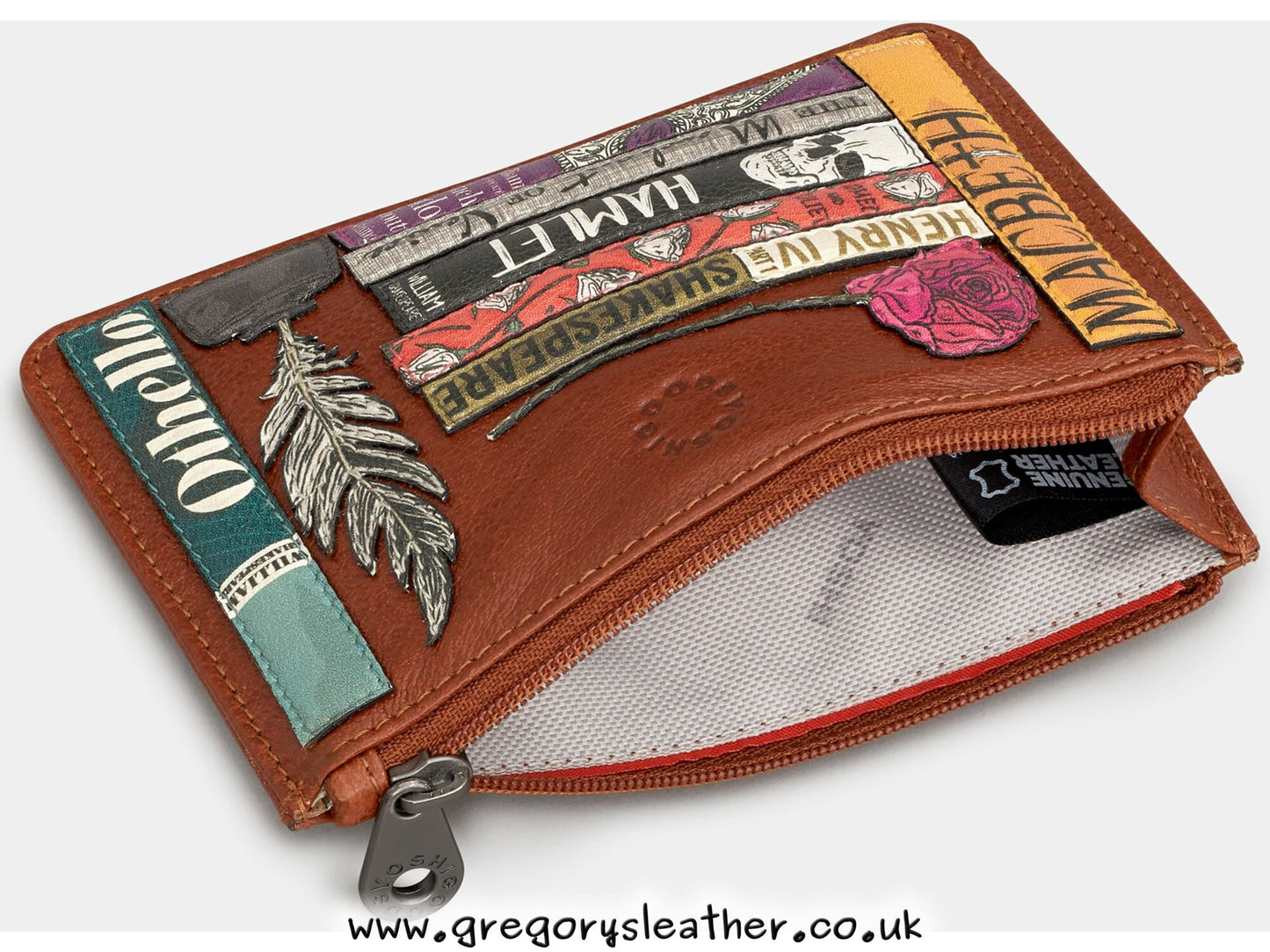 Tan Shakespeare Bookworm Zip Top Leather Purse by Yoshi