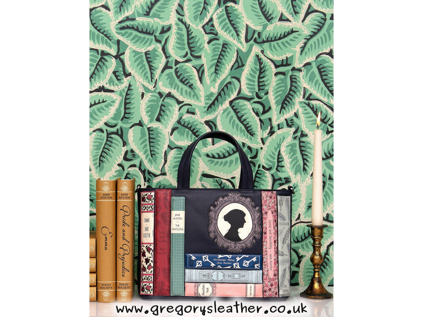 Navy Jane Austen Bookworm Library Leather Grab Bag by Yoshi