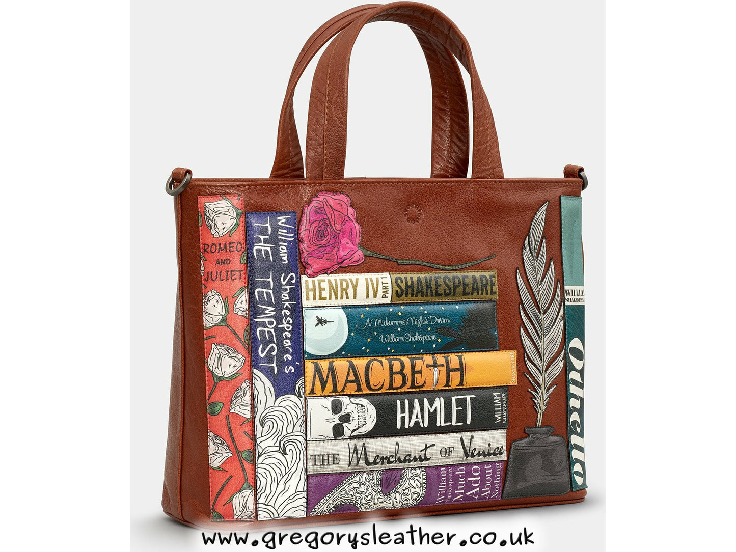 Tan William Shakespeare Shakespeare Bookworm Leather Grab Bag by Yoshi