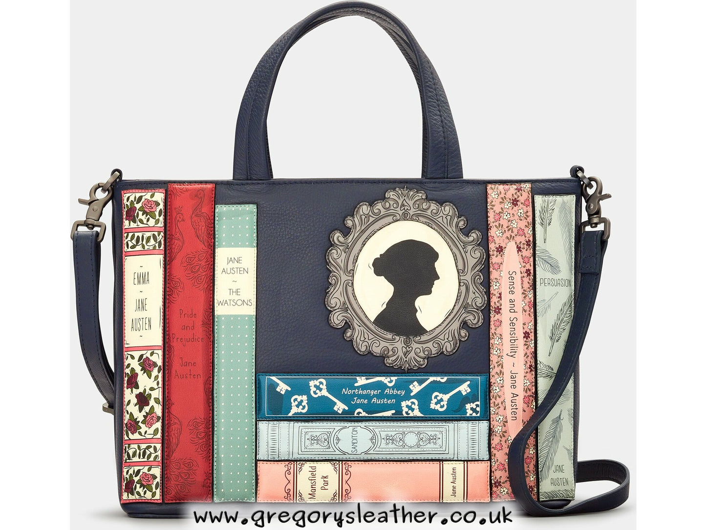 Navy Jane Austen Bookworm Library Leather Grab Bag by Yoshi