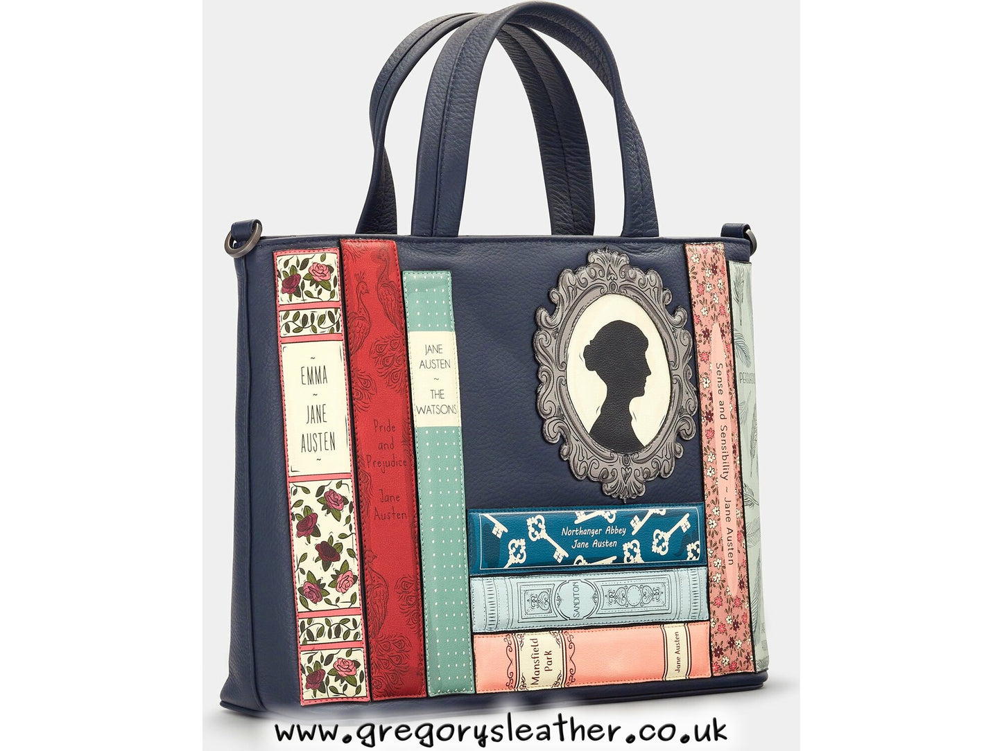 Navy Jane Austen Bookworm Library Leather Grab Bag by Yoshi
