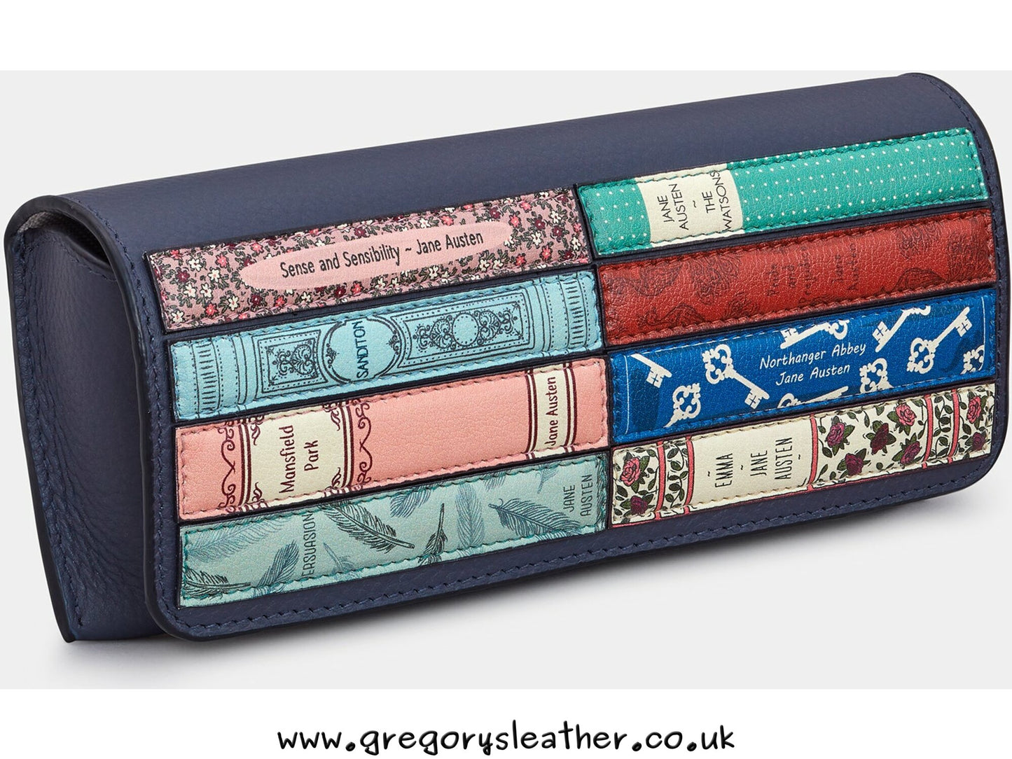 Navy Jane Austen Bookworm Leather Glasses Case by Yoshi