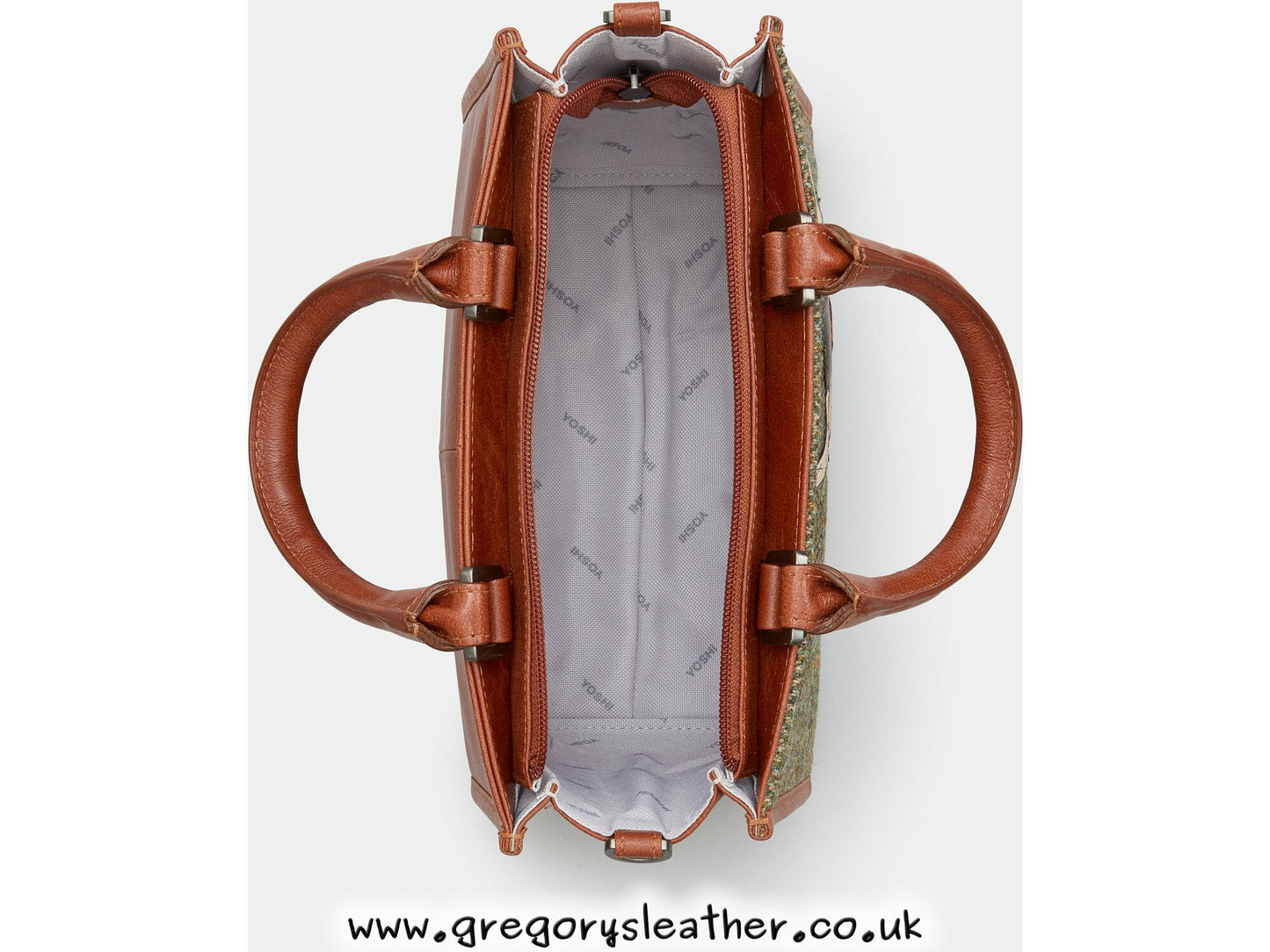 Brown Highland Cow Tweed Leather Grab Bag by Yoshi