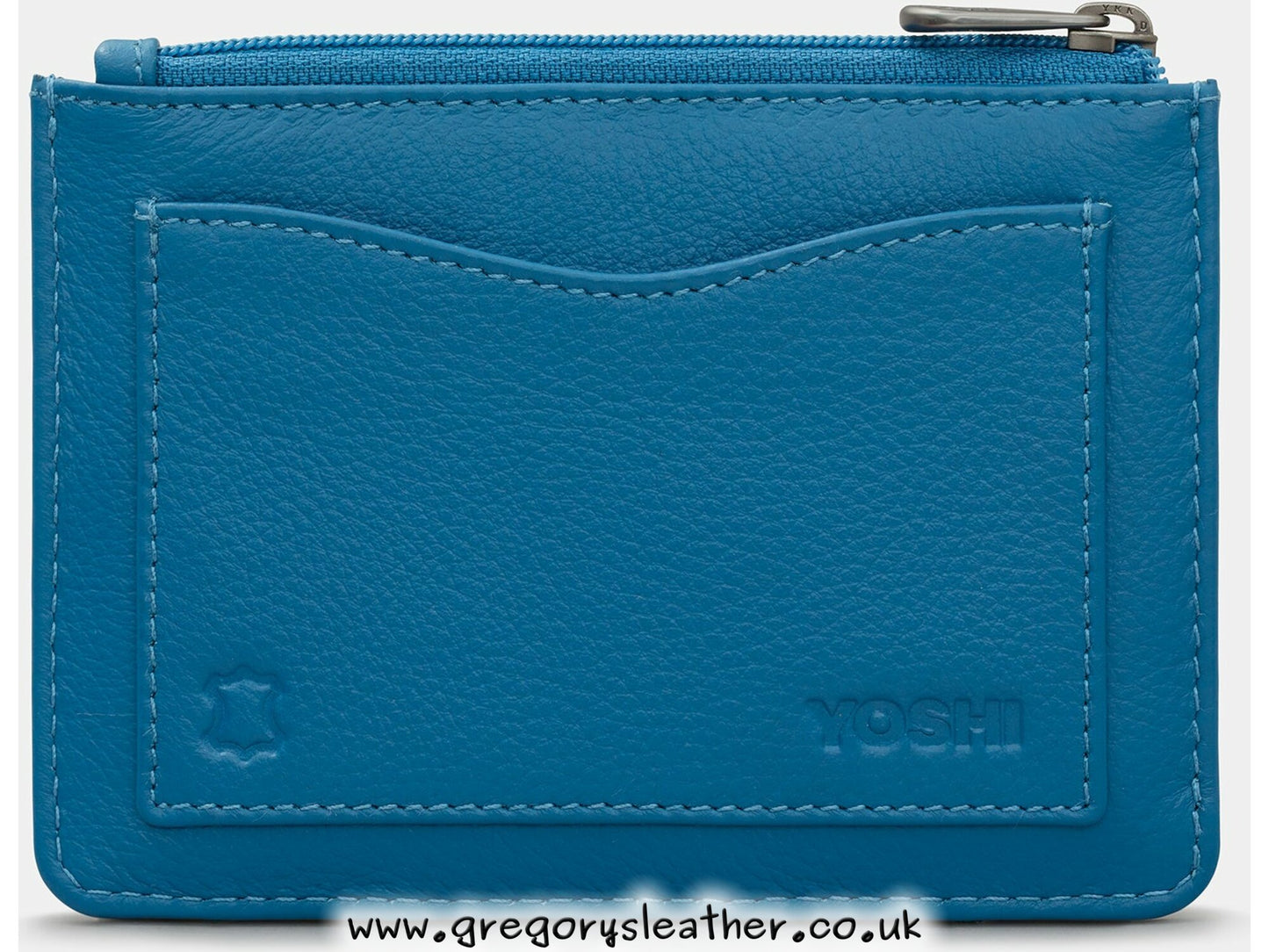 Teal Peacock Plume Zip Top Leather Purse by Yoshi