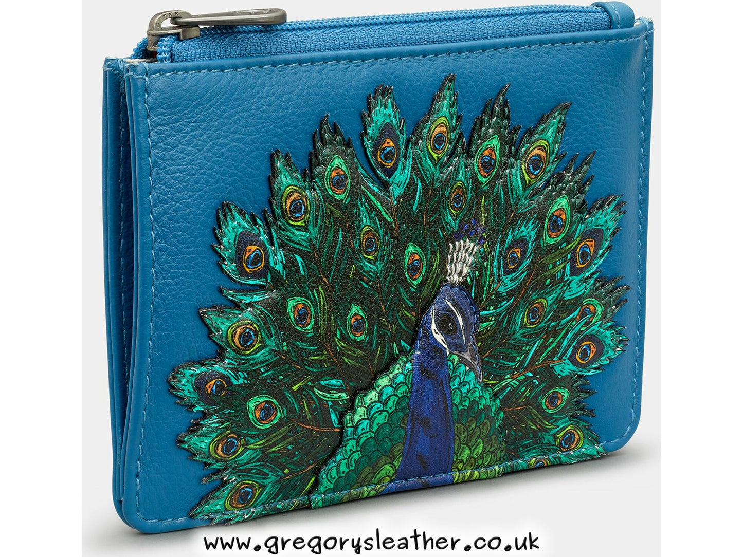 Teal Peacock Plume Zip Top Leather Purse by Yoshi