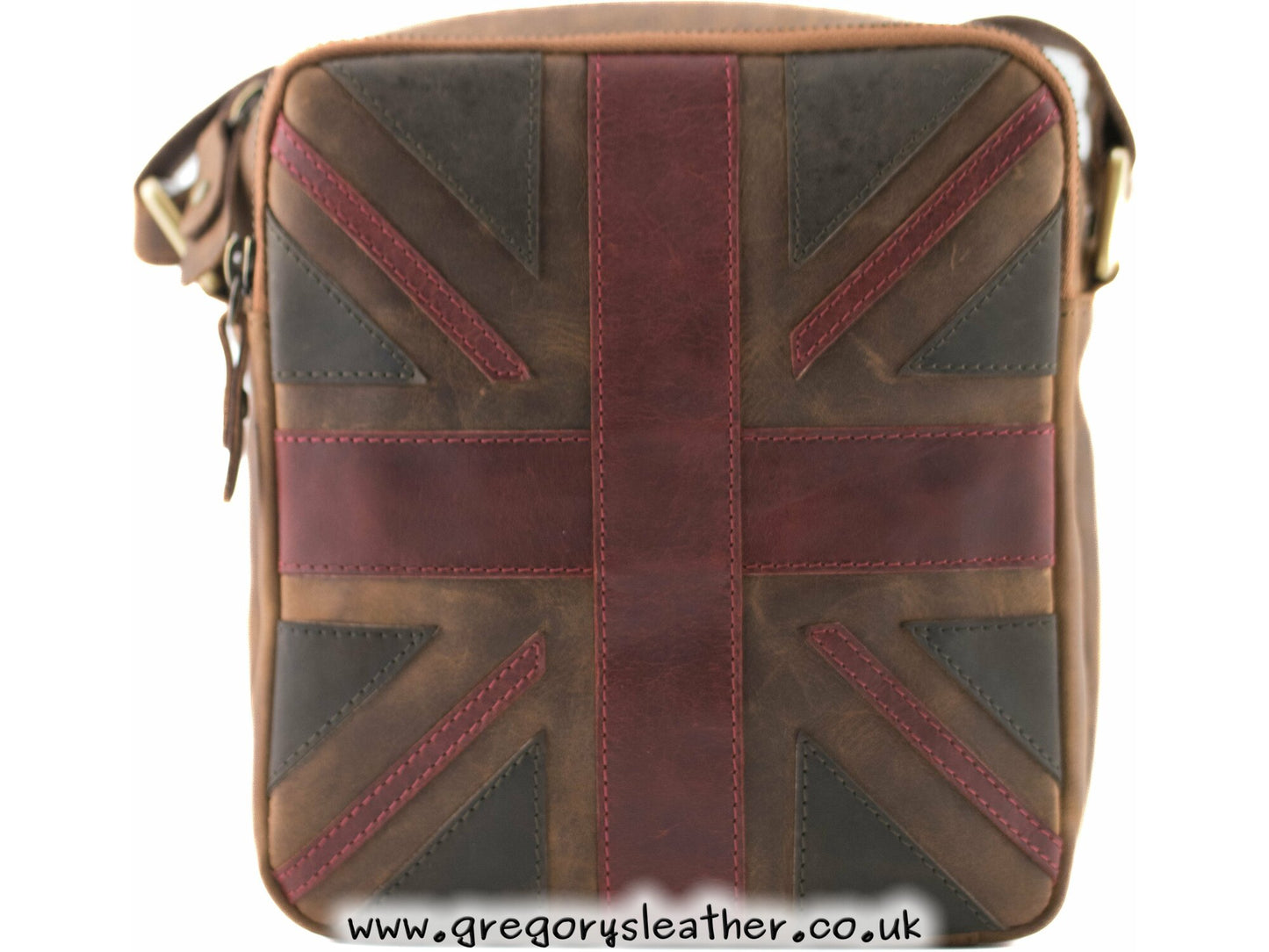Union Jack Collection Union Jack Vintage Double Zip Crossbody Bag in Brown - by Mala