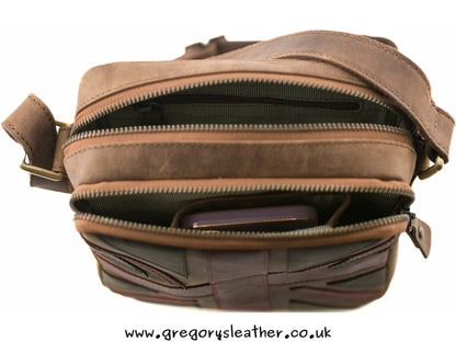 Union Jack Collection Union Jack Vintage Double Zip Crossbody Bag in Brown - by Mala