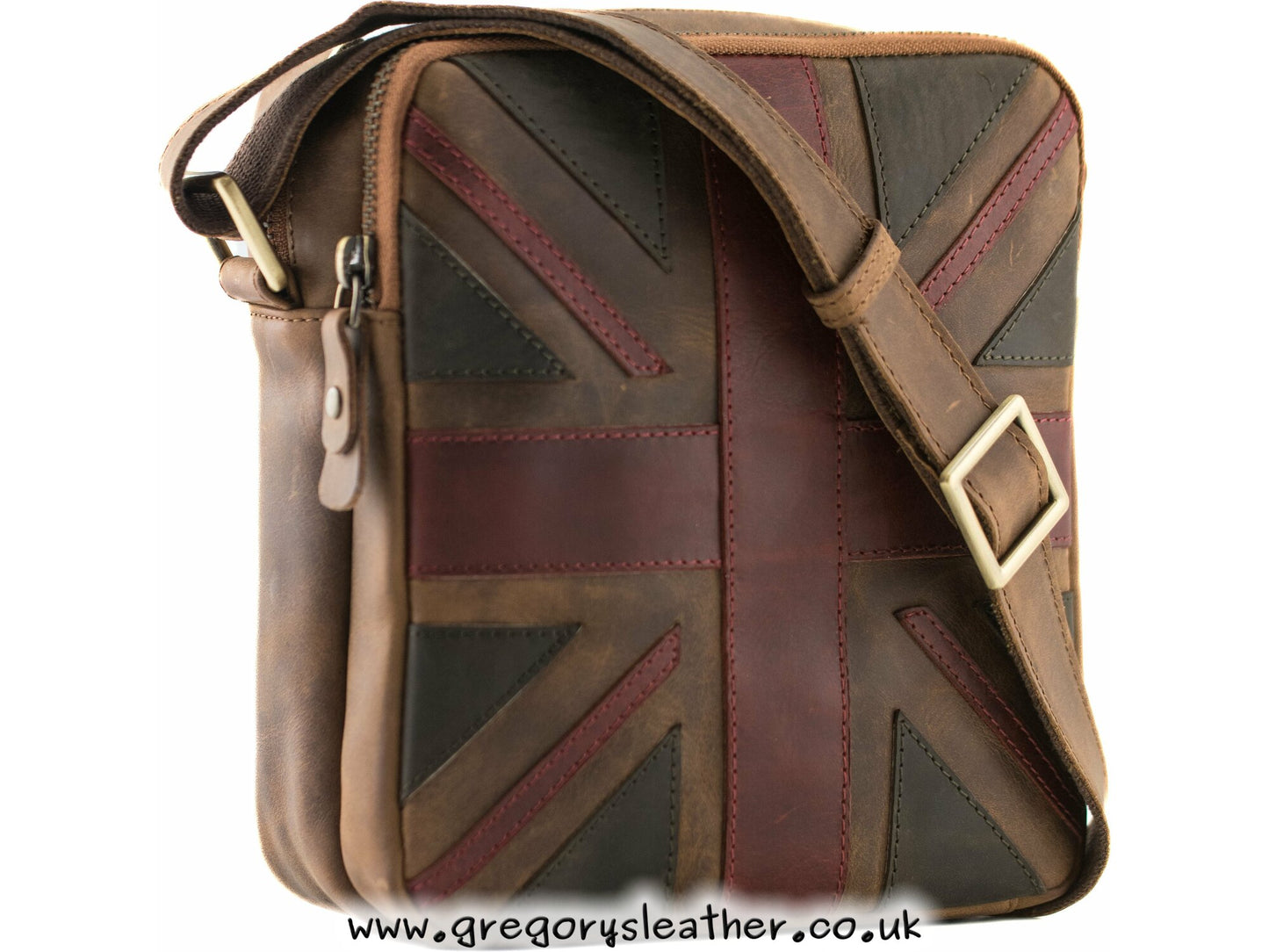 Union Jack Collection Union Jack Vintage Double Zip Crossbody Bag in Brown - by Mala