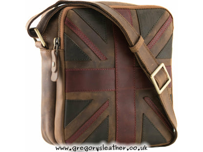 Union Jack Collection Union Jack Vintage Double Zip Crossbody Bag in Brown - by Mala