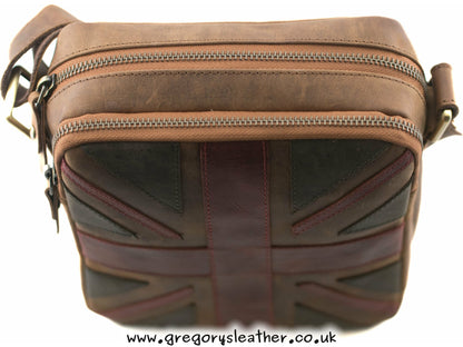 Union Jack Collection Union Jack Vintage Double Zip Crossbody Bag in Brown - by Mala