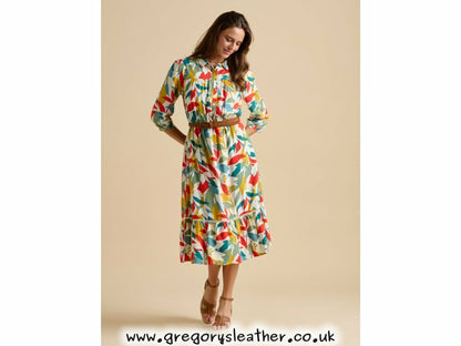 Multi Falling Leaves Midi Dress by Brakeburn