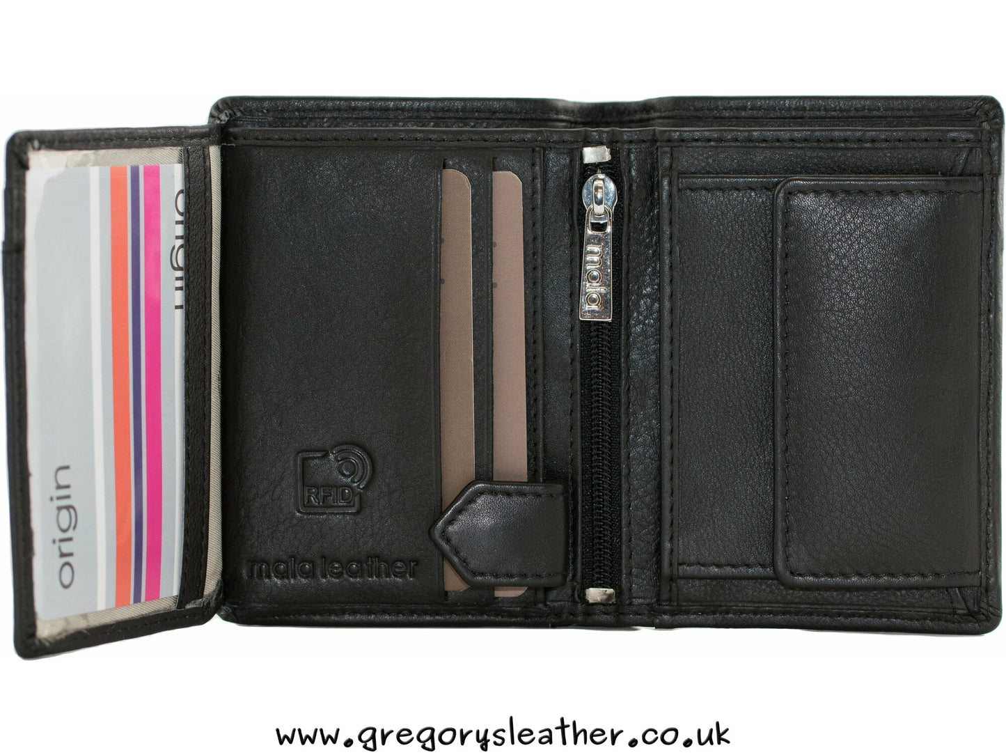 Black Origin Plain Leather Compact Shirt Wallet With Coin Pocket - by Mala