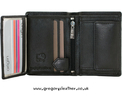 Black Origin Plain Leather Compact Shirt Wallet With Coin Pocket - by Mala