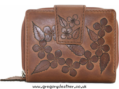 Tan Wildbloom Wild Bloom Classic Tan Leather Tab Purse - by Mala
