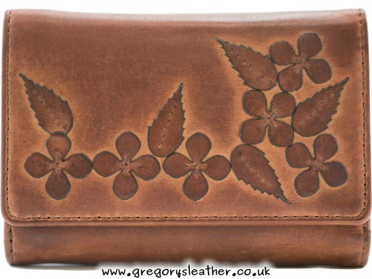 Tan Wildbloom Wild Bloom Classic Tan Leather Tri fold Purse - by Mala