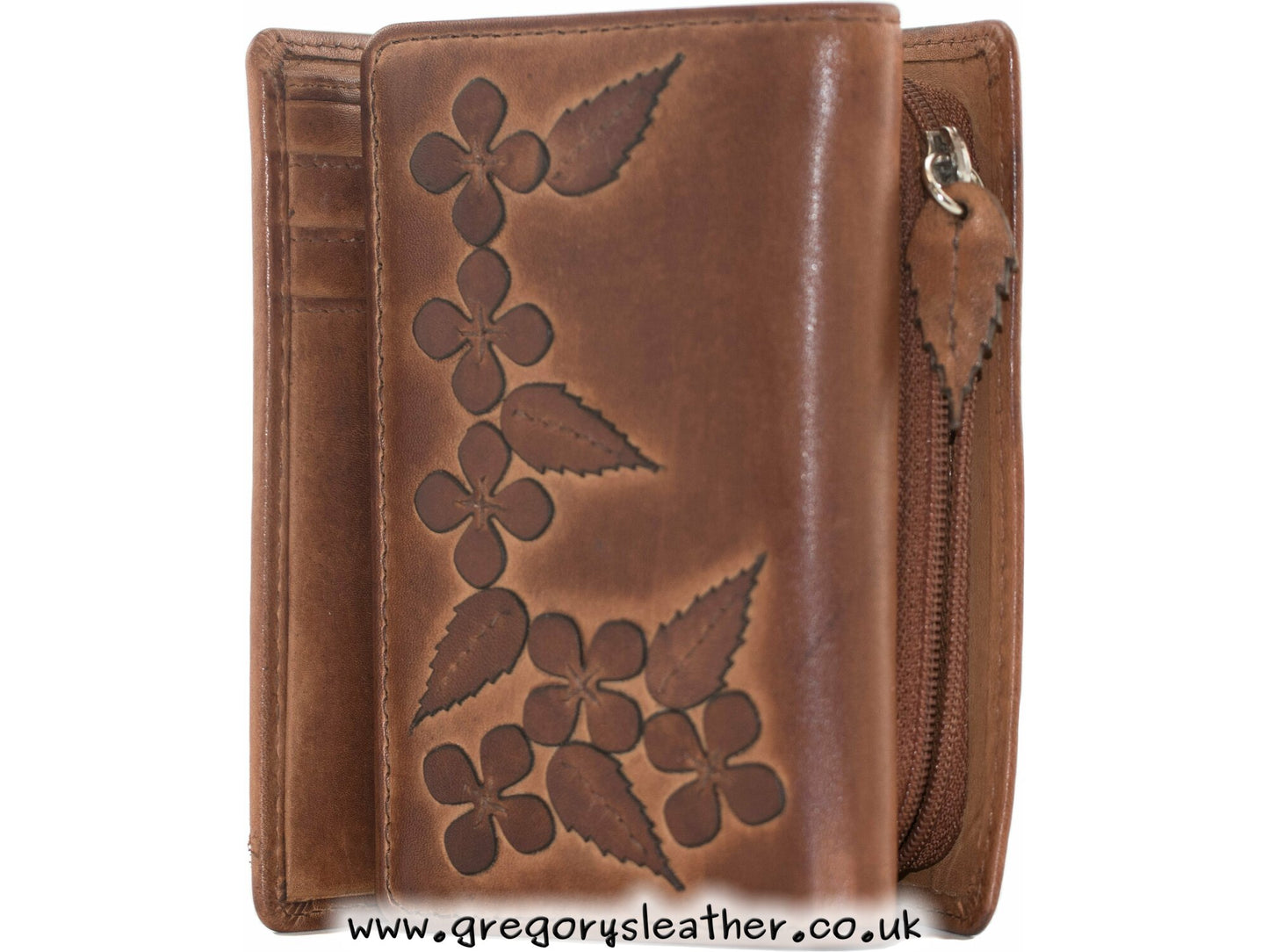 Tan Wildbloom Wild Bloom Classic Tan Leather Tri fold Purse - by Mala