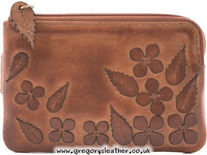 Tan Wildbloom Wild Bloom Classic Tan Leather Coin & Card Purse - by Mala