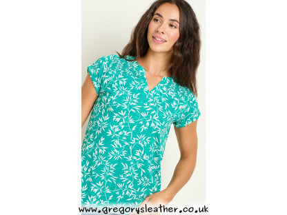 Green Bamboo Leaves Notch Neck  T-Shirt by Brakeburn