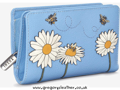 Blue Bee Happy Flap Over Zip Around Leather Purse by Yoshi