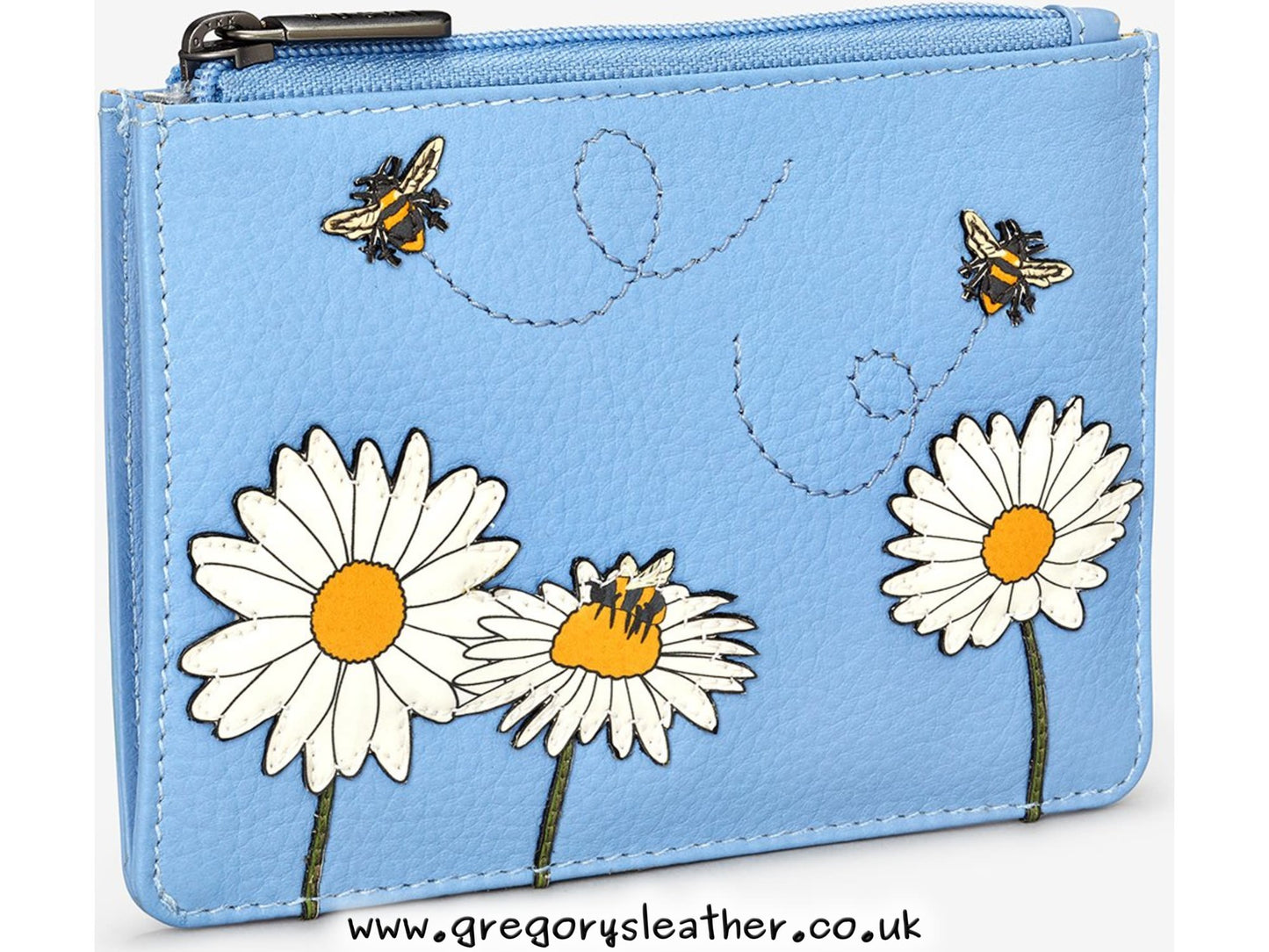 Blue Bee Happy Zip Top Leather Purse by Yoshi