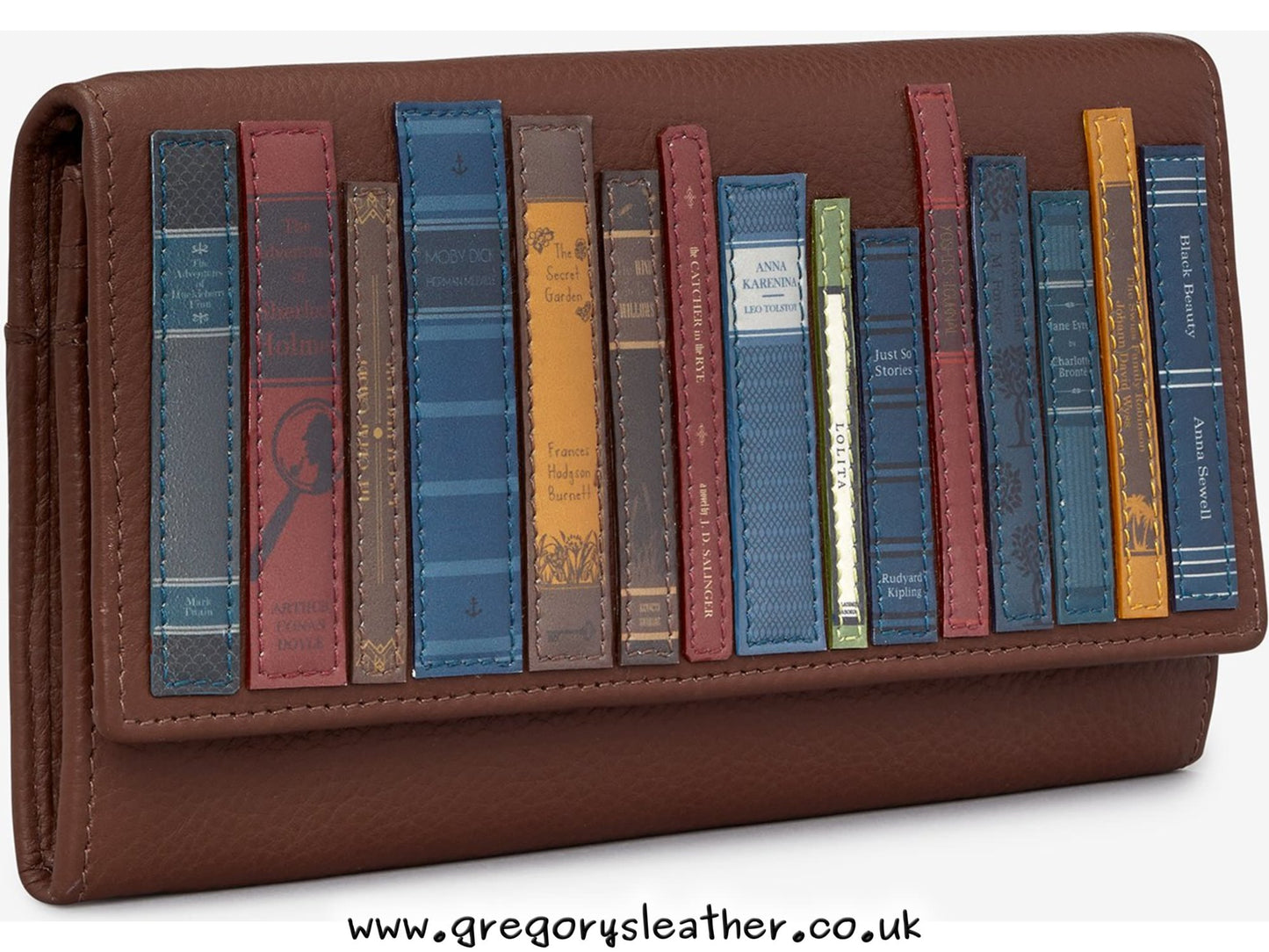 Brown Bookworm Library Flap Over Leather Purse by Yoshi