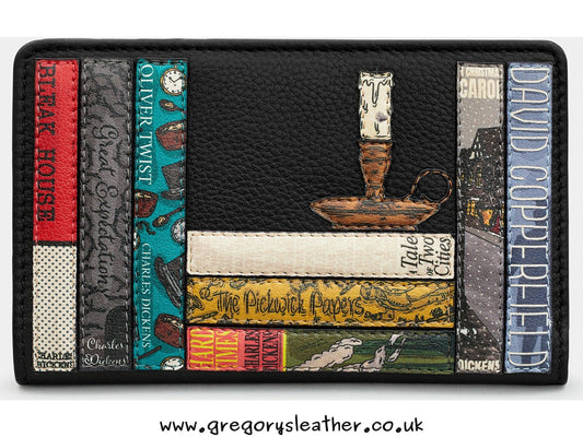 Black Charles Dickens Dickens Bookworm Flap Over Zip Around Leather Purse by Yoshi