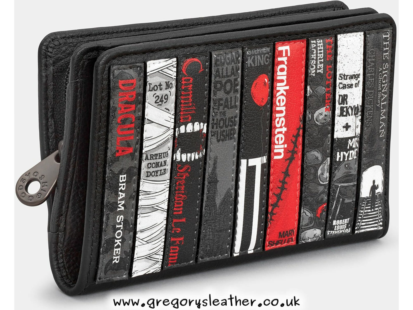 Black Bookworm Horror Horror Bookworm Library Zip Around Leather Purse by Yoshi
