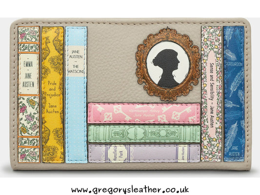 Warm Grey Jane Austen Bookworm Library Zip Around Leather Purse by Yoshi