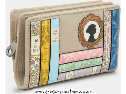 Warm Grey Jane Austen Bookworm Library Zip Around Leather Purse by Yoshi