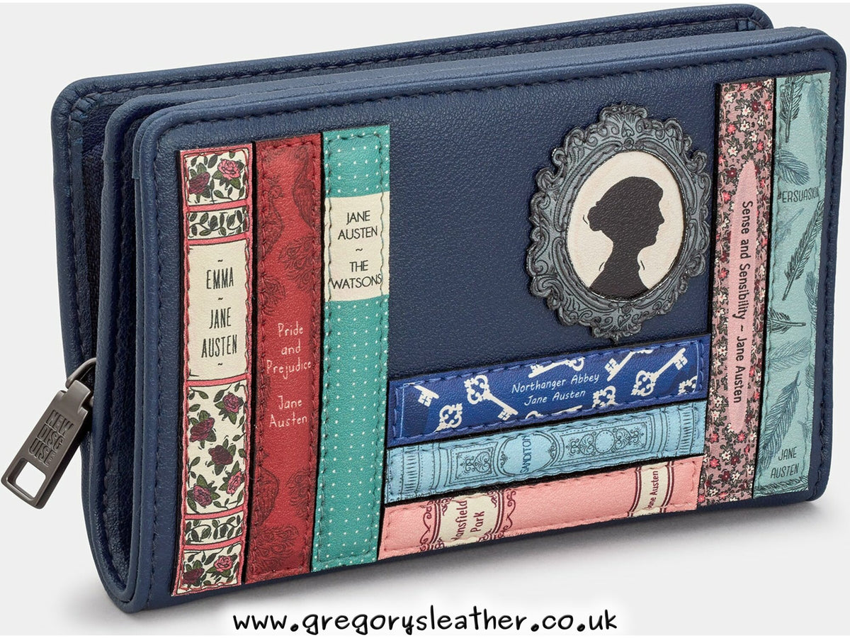 Navy Jane Austen Bookworm Jane Austen Book Club Flap Over Purse by Yoshi