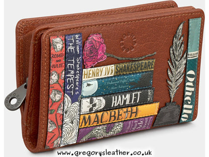 Tan William Shakespeare Shakespeare Bookworm Library Zip Around Leather Purse by Yoshi