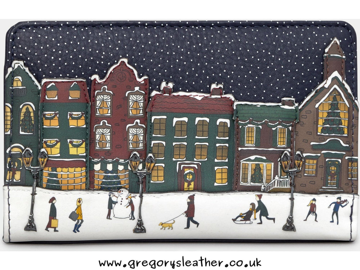 Navy Magic Of Winter Flap Over Zip Around Leather Purse by Yoshi