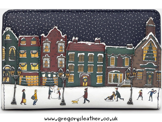 Navy Magic Of Winter Flap Over Zip Around Leather Purse by Yoshi