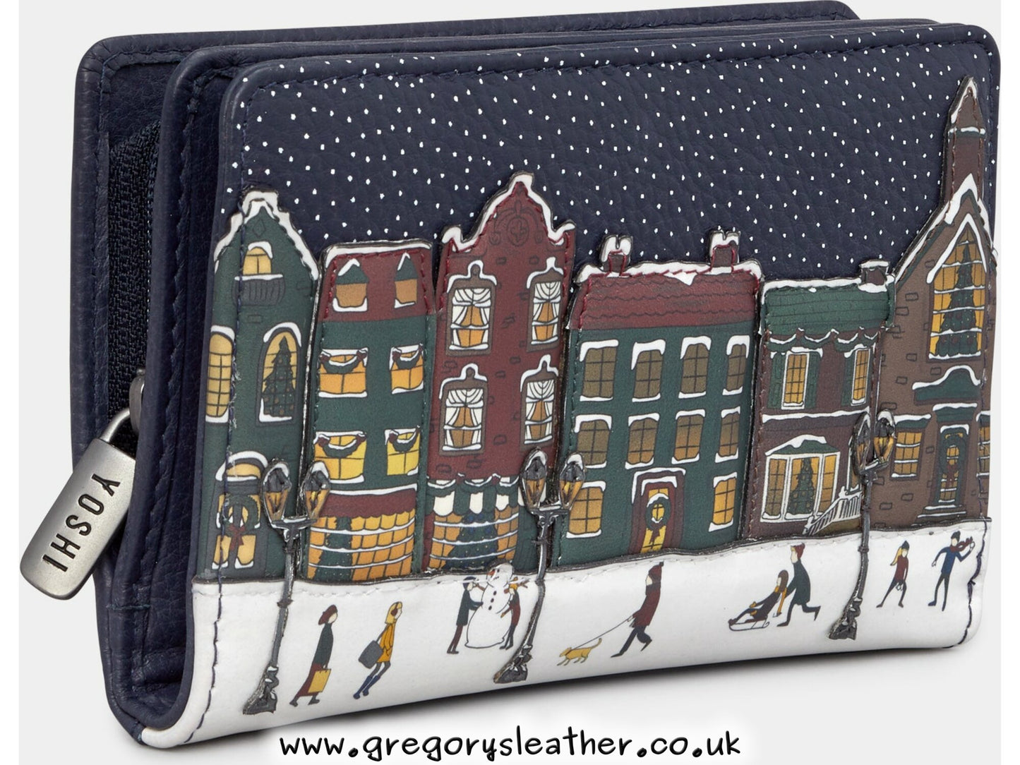 Navy Magic Of Winter Flap Over Zip Around Leather Purse by Yoshi