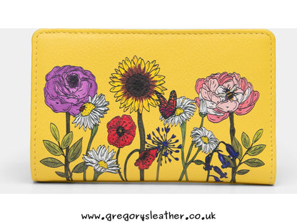 Yellow Buttercup Wildflowers Wildflowers Flap Over Zip Around Leather Purse by Yoshi