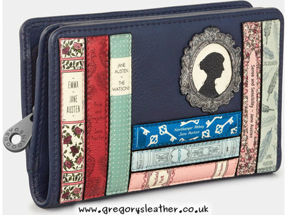 Navy Jane Austen Bookworm Library Zip Around Leather Purse by Yoshi