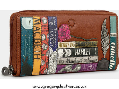 Tan William Shakespeare Shakespeare Bookworm Zip Round Leather Purse by Yoshi
