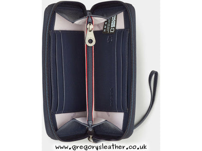 Navy Jane Austen Bookworm Zip Round Leather Purse With Strap by Yoshi