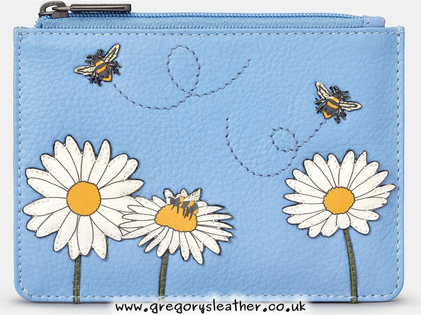 Blue Bee Happy Zip Top Leather Purse by Yoshi