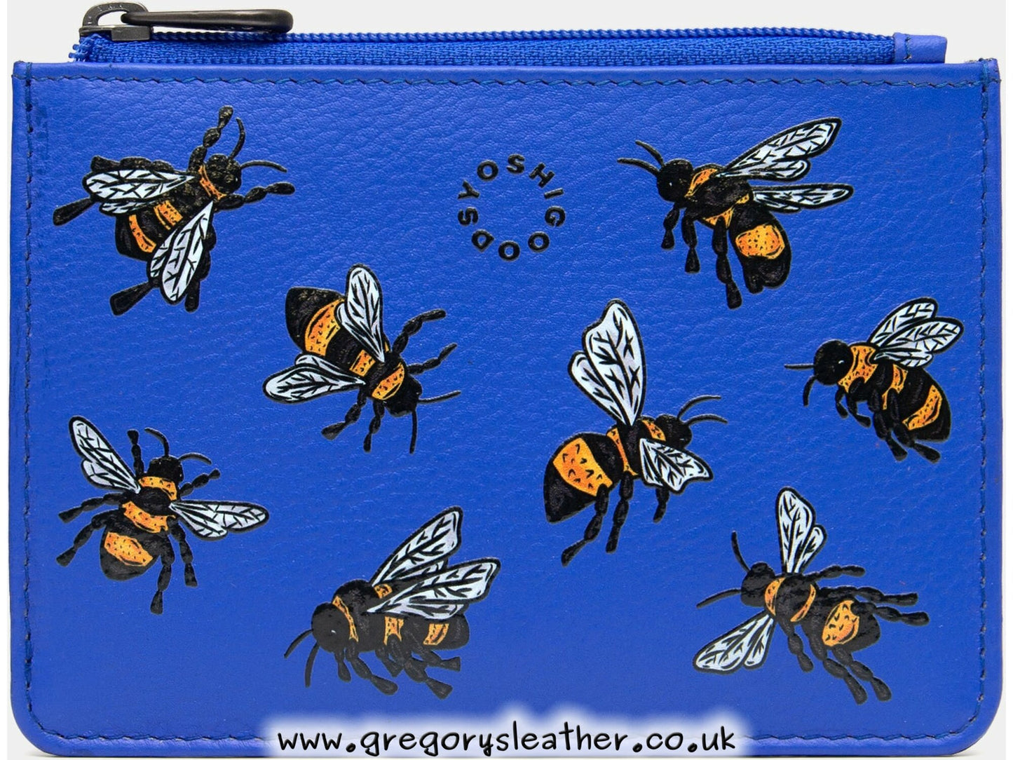 Blue Sweet Bees Zip Top Leather Purse by Yoshi