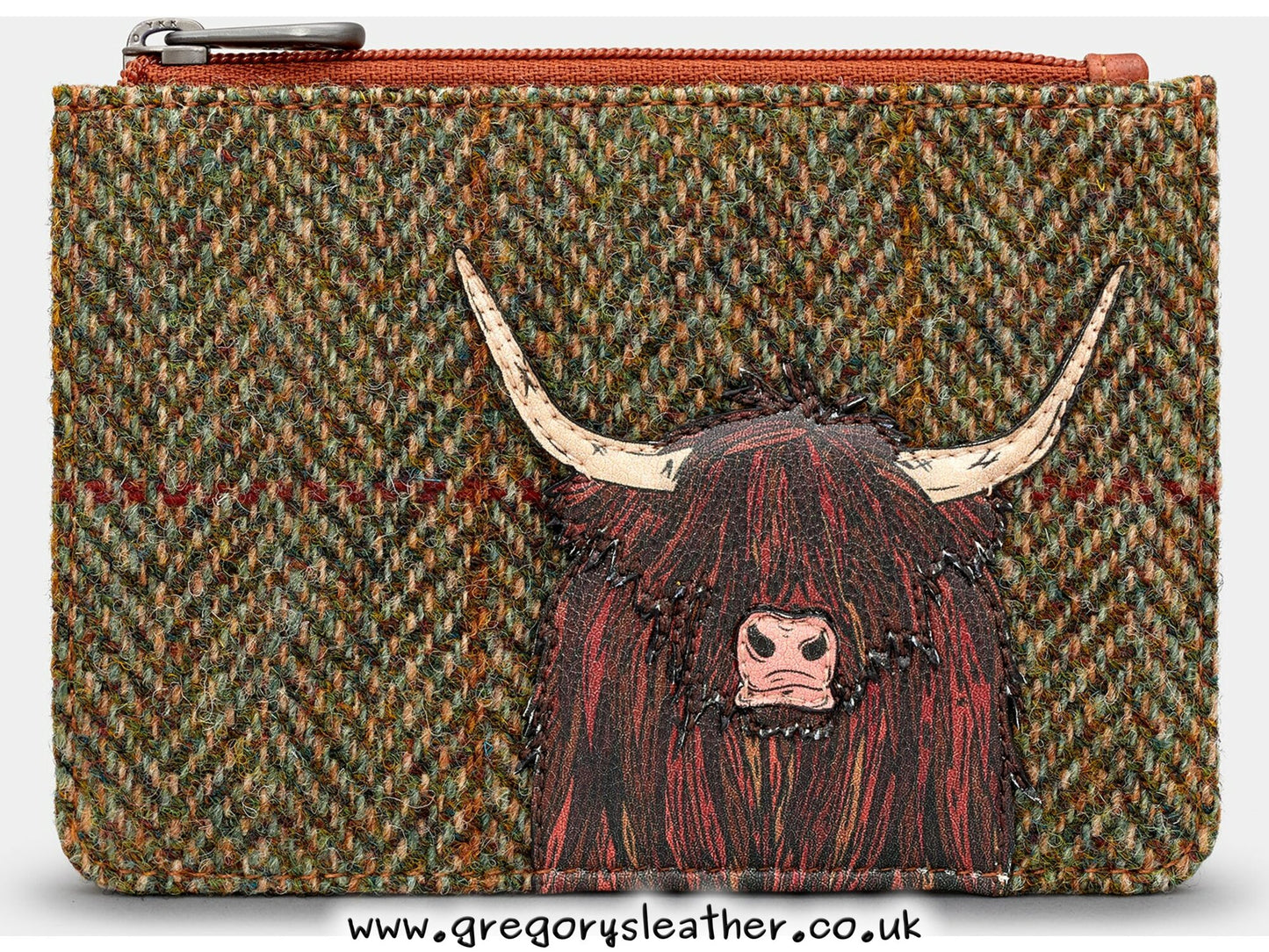 Brown/Tweed Rainbow Highland Cow Highland Cow Zip Top Leather Purse by Yoshi